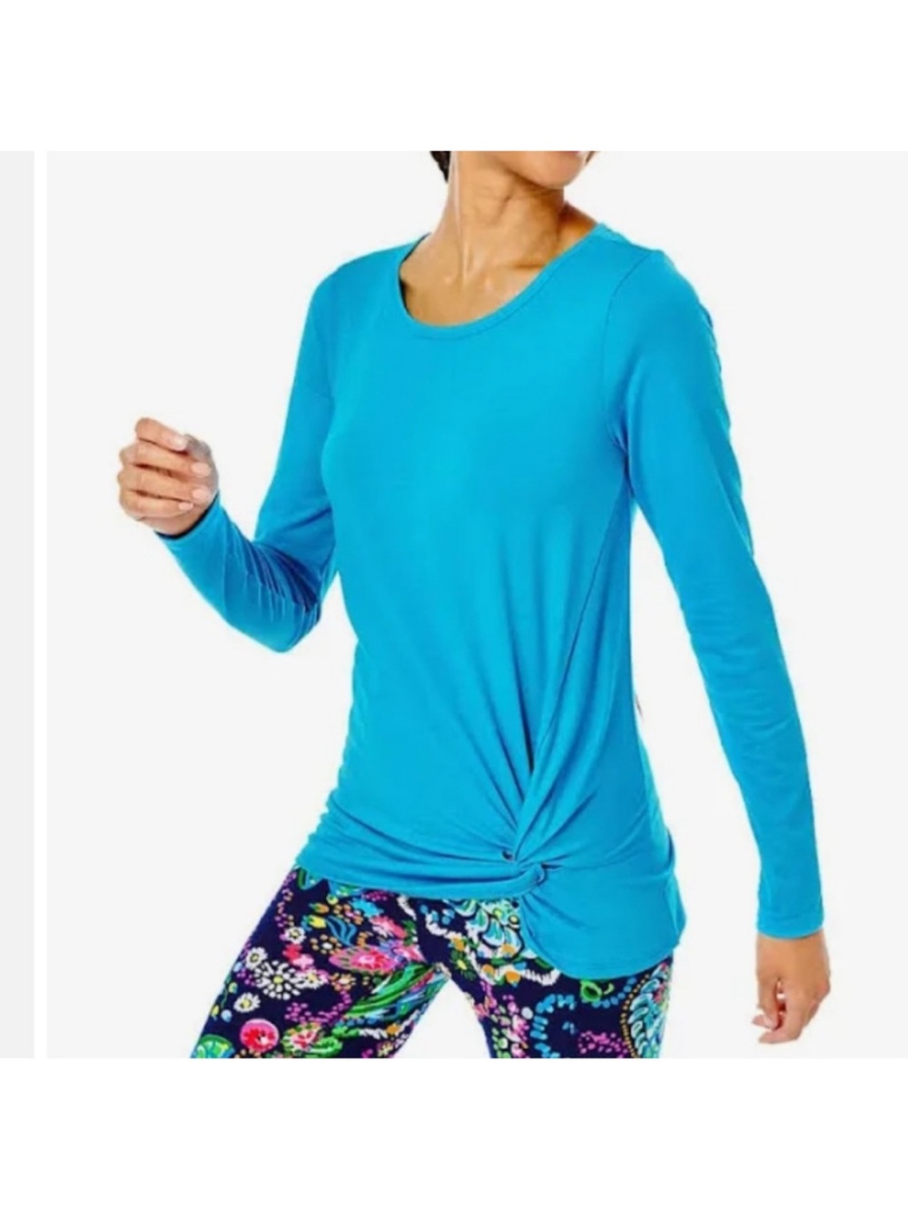 Lilly Pulitzer TARINA LONG SLEEVE TEE Luxletic Twist Sz S Turquoise Shore NWOT